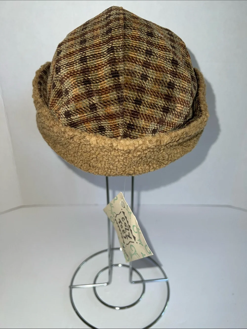 Cozy Toes Vintage Brown Plaid Corduroy Cap with Ear Flap - Winter Hat